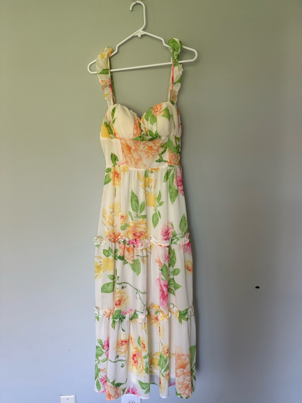 Flying Tomato Cream Maxi Dress with Pink & Yellow Floral Print, Large